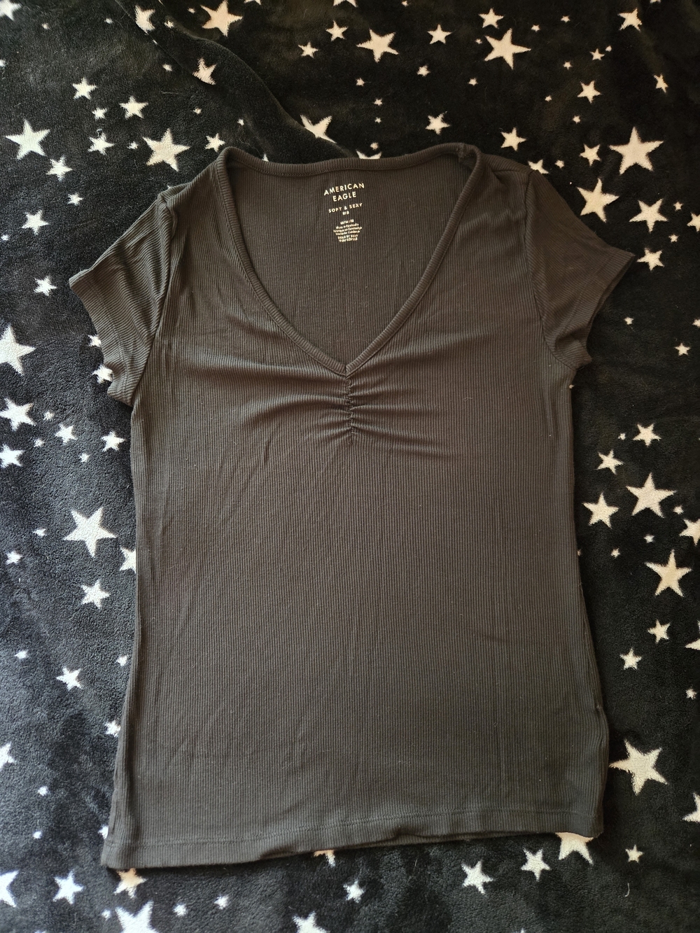 American Eagle Outfitters Black Ribbed V-Neck Short Sleeve Top